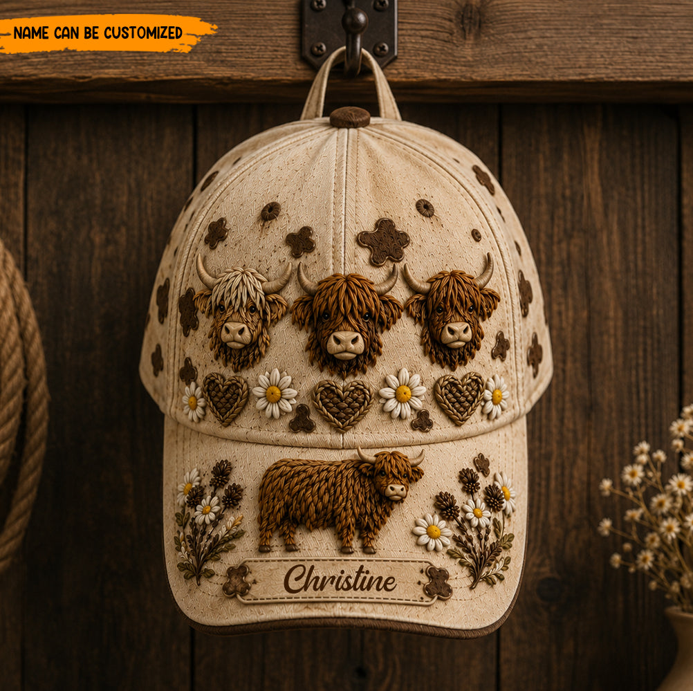 Personalized Highland Cow Floral Classic Cap