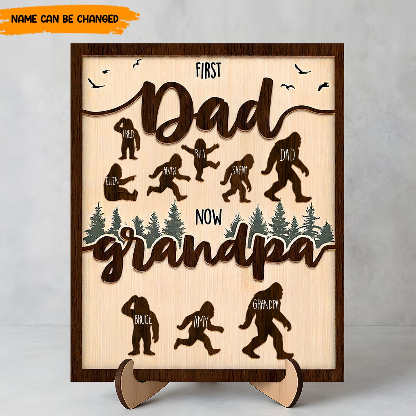 First Dad Now Grandpa – Personalized Bigfoot Wooden Plaque
