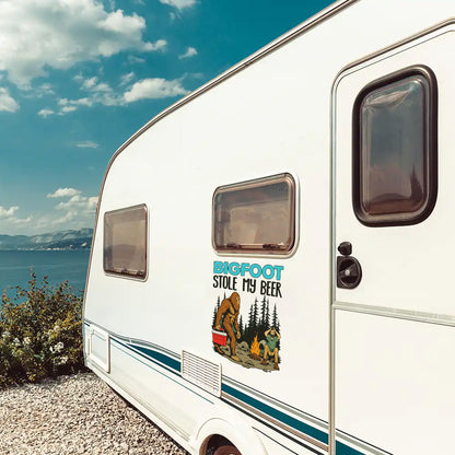 Bigfoot Stole My Beer - Funny Bigfoot Decal, Camper Decal, RV Decal, Happy Camper