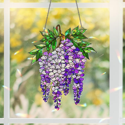 Wisteria Branch Bouquet Holographic Acrylic Window Hanging