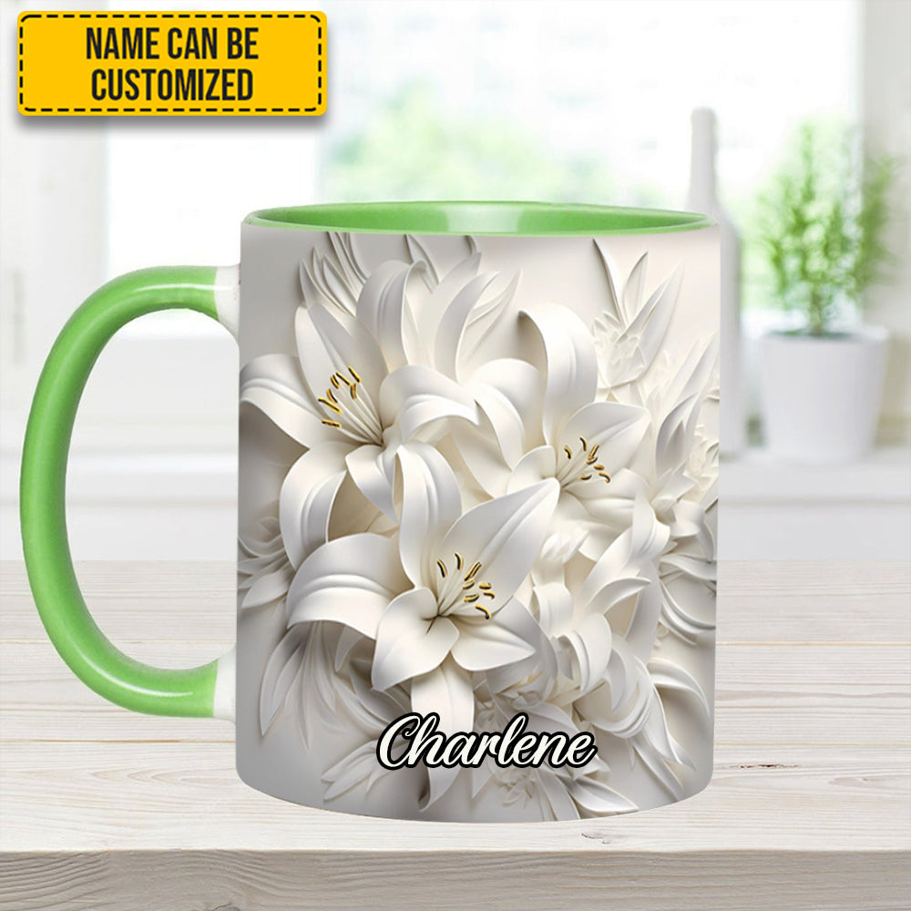 White Lilies Flowers - Personalized Flower Accent Mug