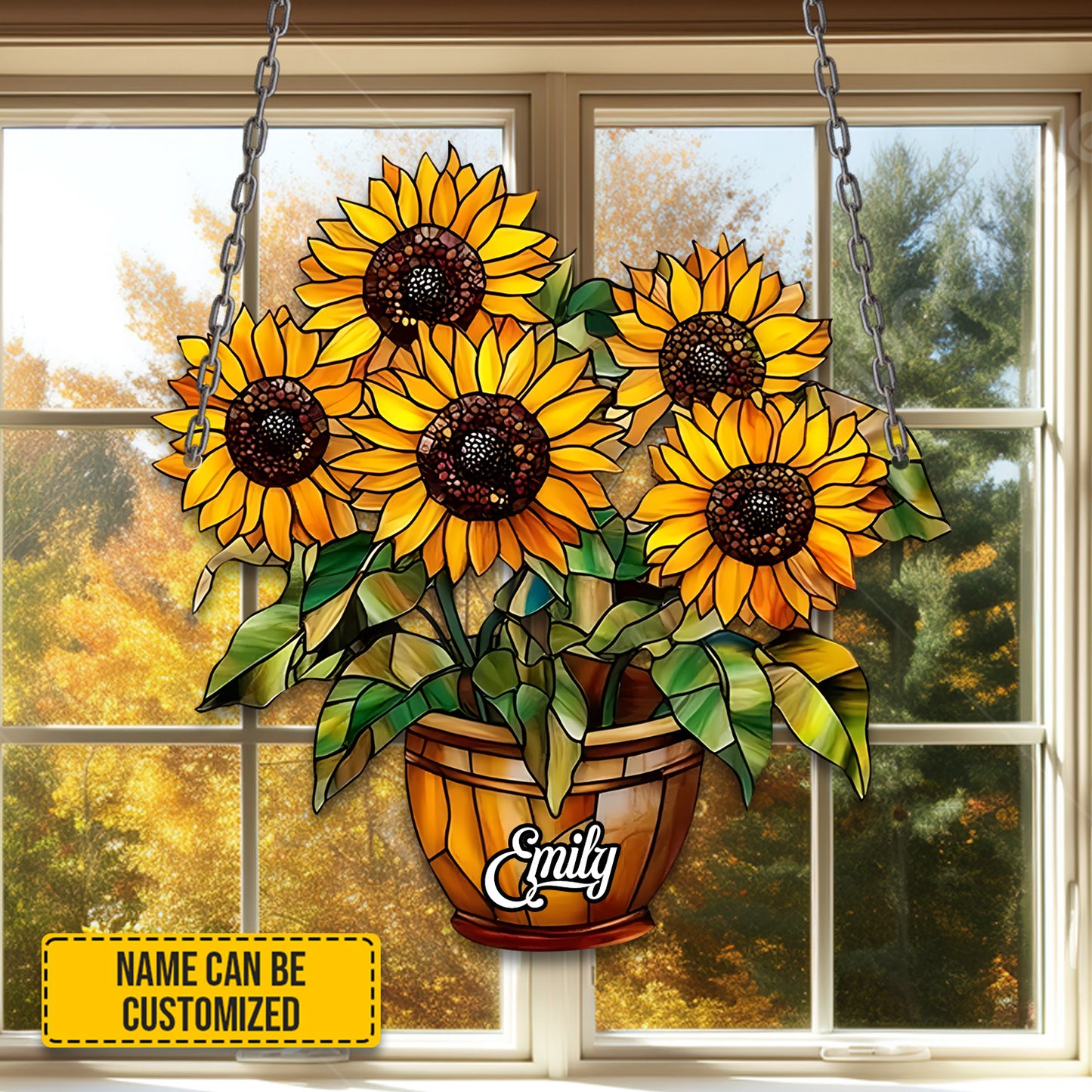 Personalized Vibrant Sunflowers Window Hanging Acrylic