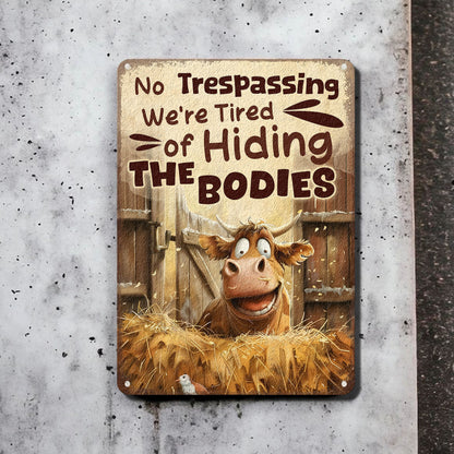 No Trespassing Cow - Metal Sign
