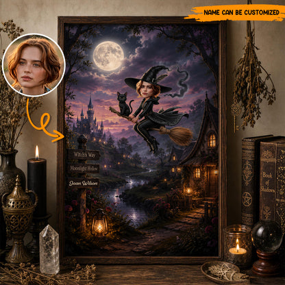 Moonlight Hollow – Personalized Witch Portrait Poster Canvas
