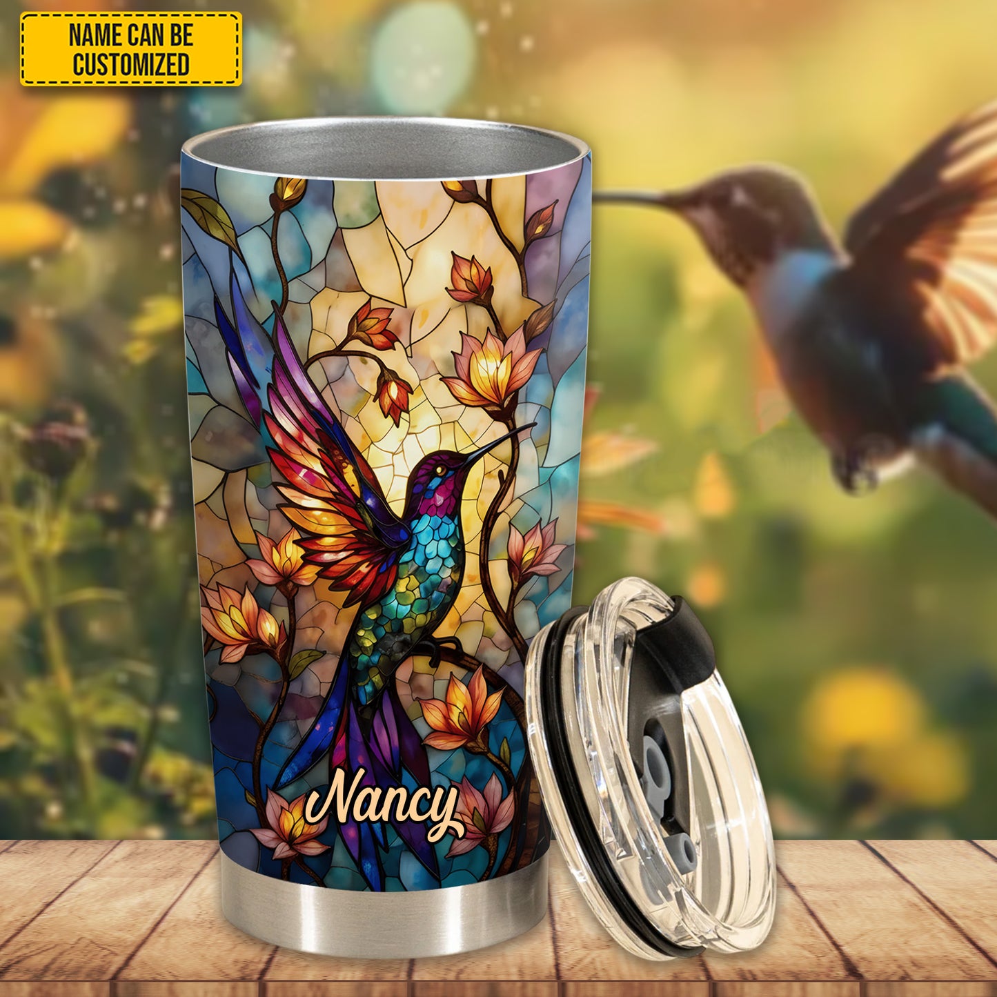 Stained Glass Hummingbird - Personalized Hummingbird Tumbler