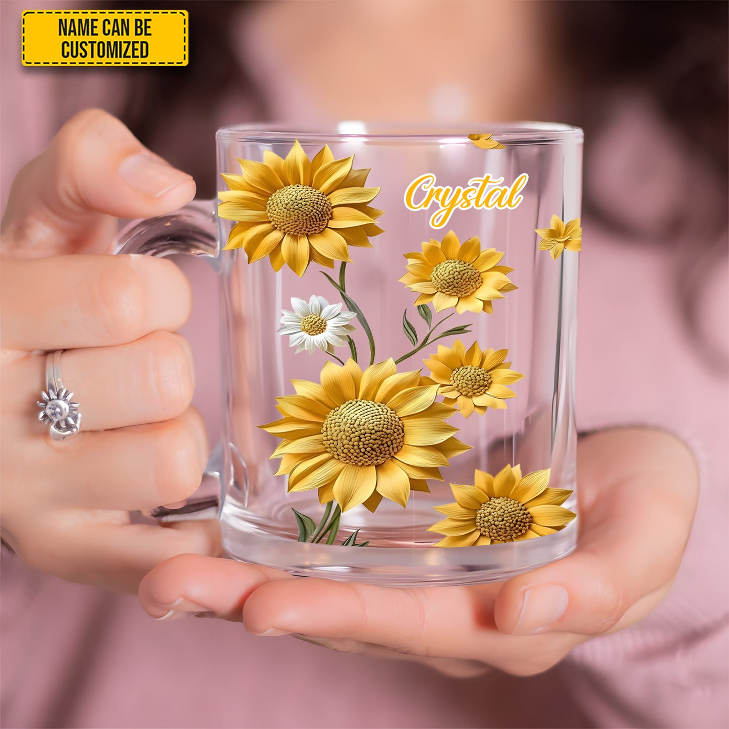 Beautiful Sunflower - Personalized Sunflower Glass Mug