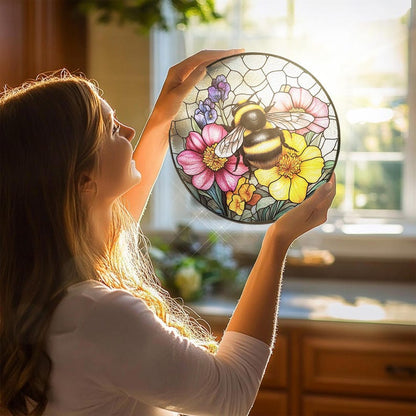 Bee Wildflower Stained Glass Suncatcher