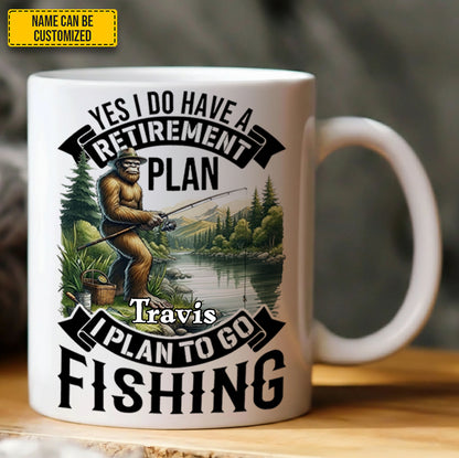 Legend Never Retires – Personalized Bigfoot Fishing White Mug