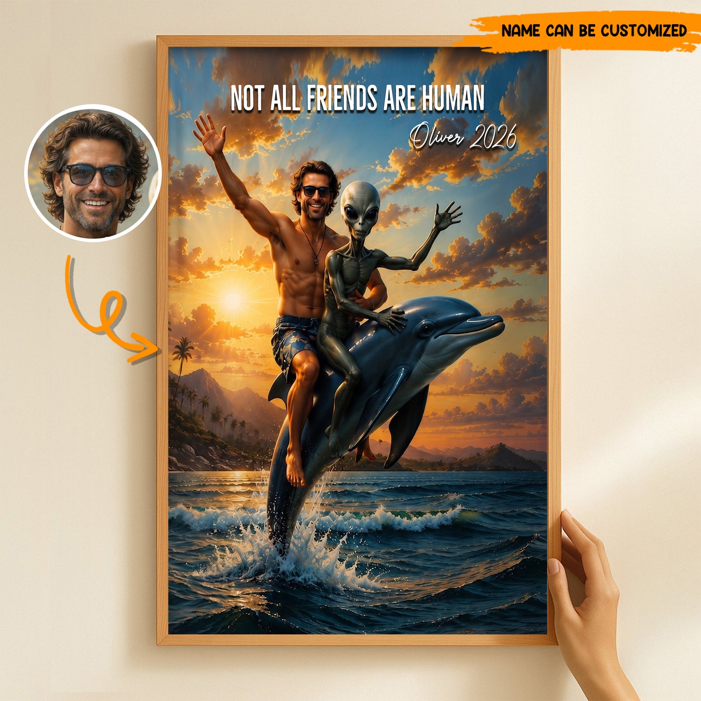 Cosmic Best Friends – Personalized Alien & Dolphin Poster Canvas