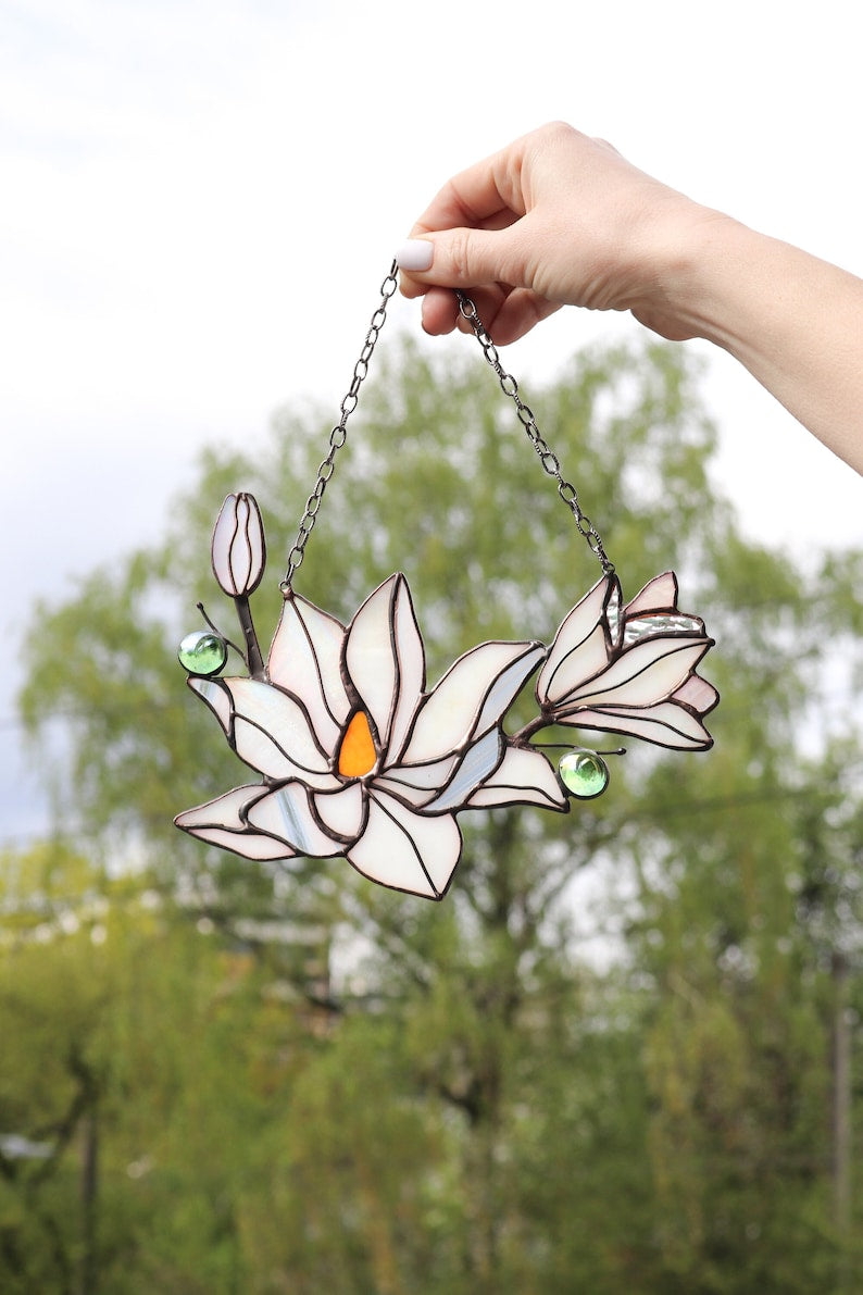 Magnolia White Flower Window Hanging Acrylic