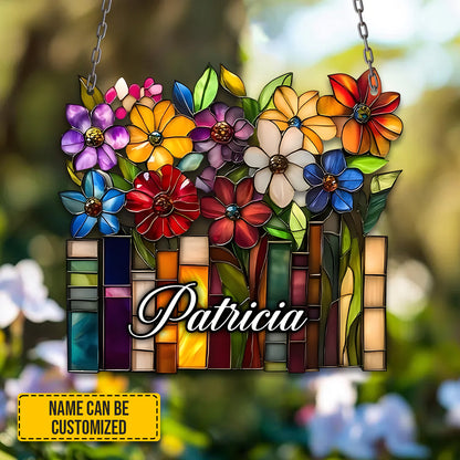 Personalized Books With Flowers Window Hanging Acrylic