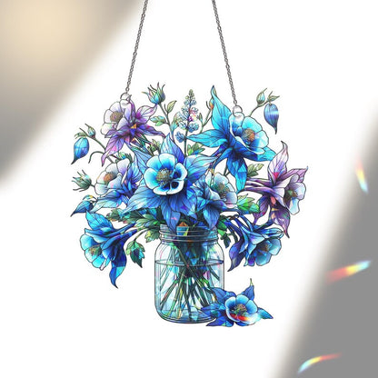Blue Columbine Flowers Acrylic Holographic Window Hanging