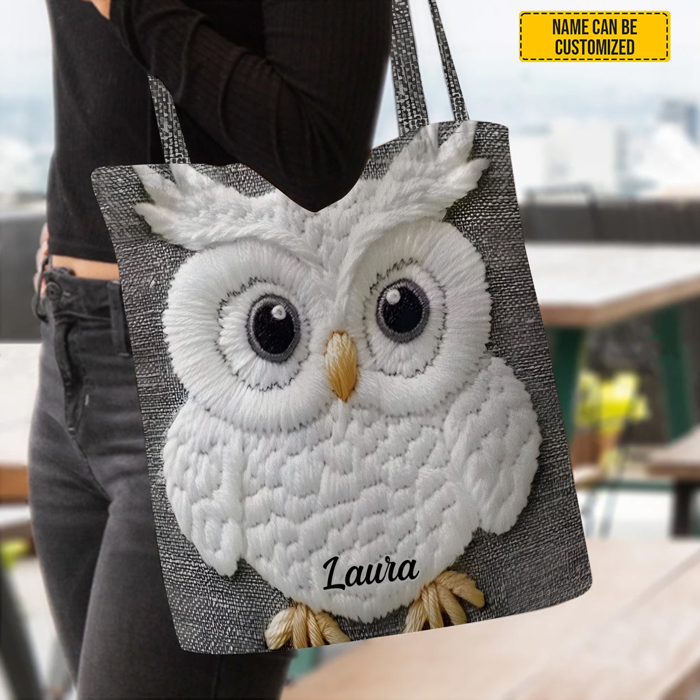 Personalized White Owl Tote Bag