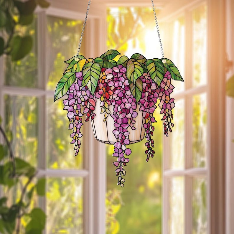 Wisteria Flower Basket Acrylic Window Hanging