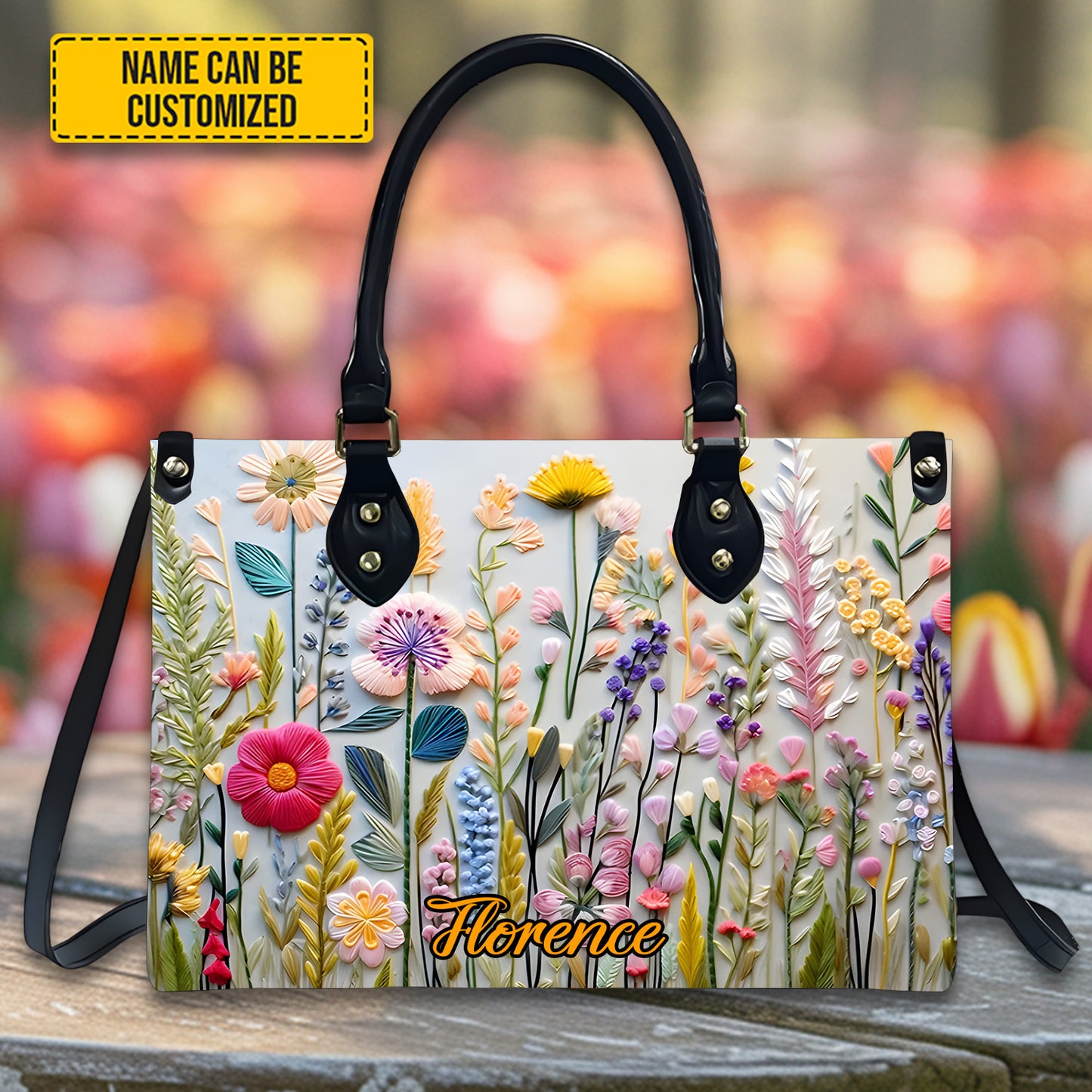 Personalized Floral Leather Handbag