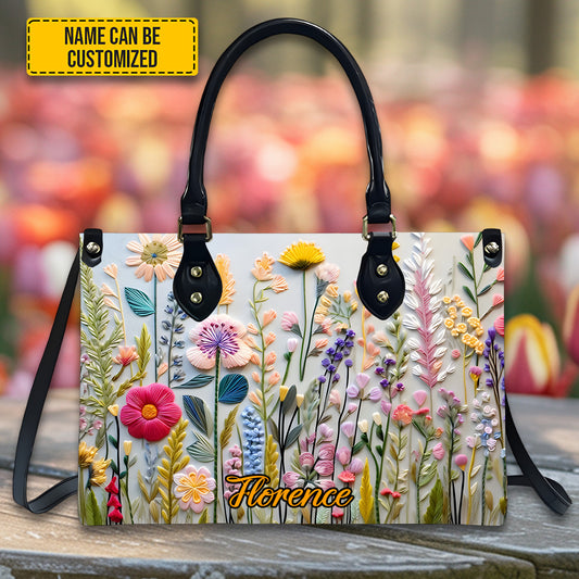 Personalized Floral Leather Handbag