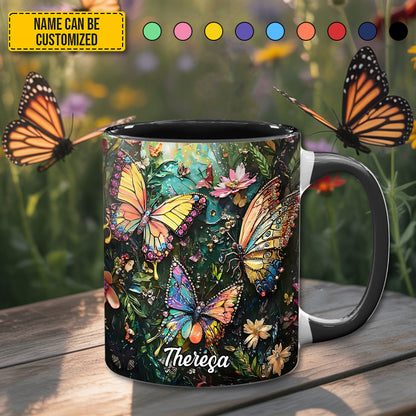 Colorful Butterflies - Personalized Butterfly Accent Mug