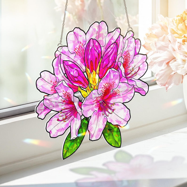 Radiant Rhododendron Bloom Acrylic Window Hanging