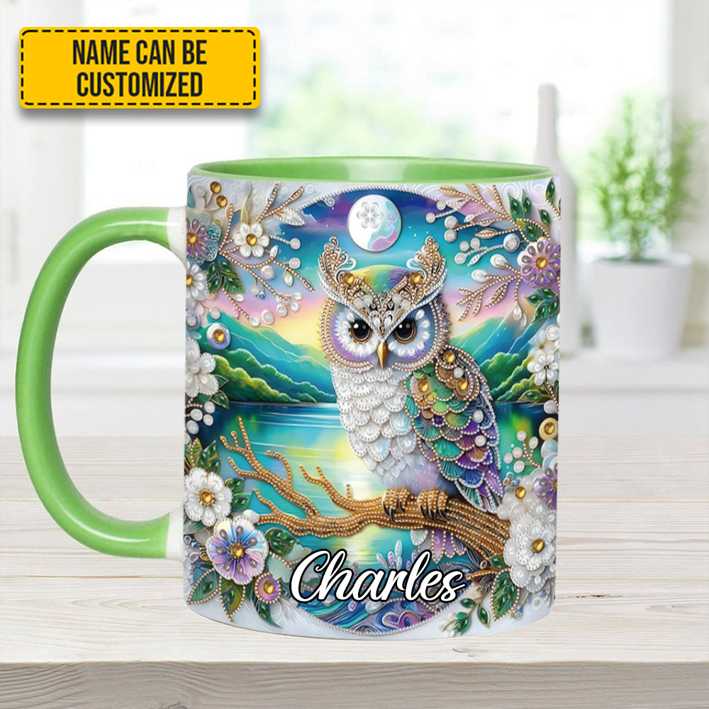 Owl Flower Pattern Diamond - Personalized Owl Accent Mug
