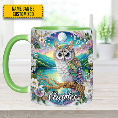 Owl Flower Pattern Diamond - Personalized Owl Accent Mug