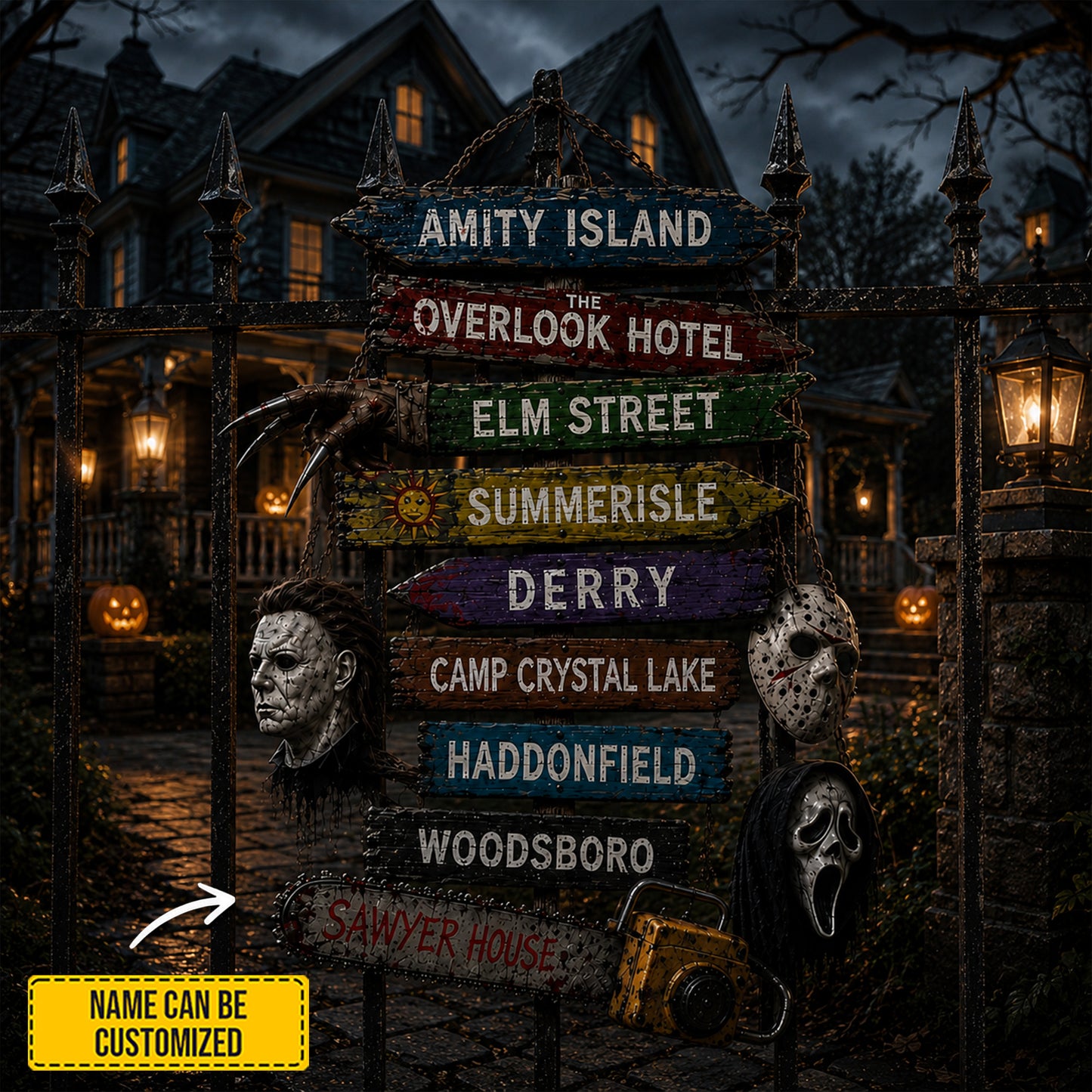 Personalized Halloween Horror Wooden Sign Version 2