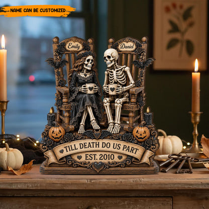Personalized Skeleton Couple Wooden Block, Custom Gothic Wedding & Halloween Gift