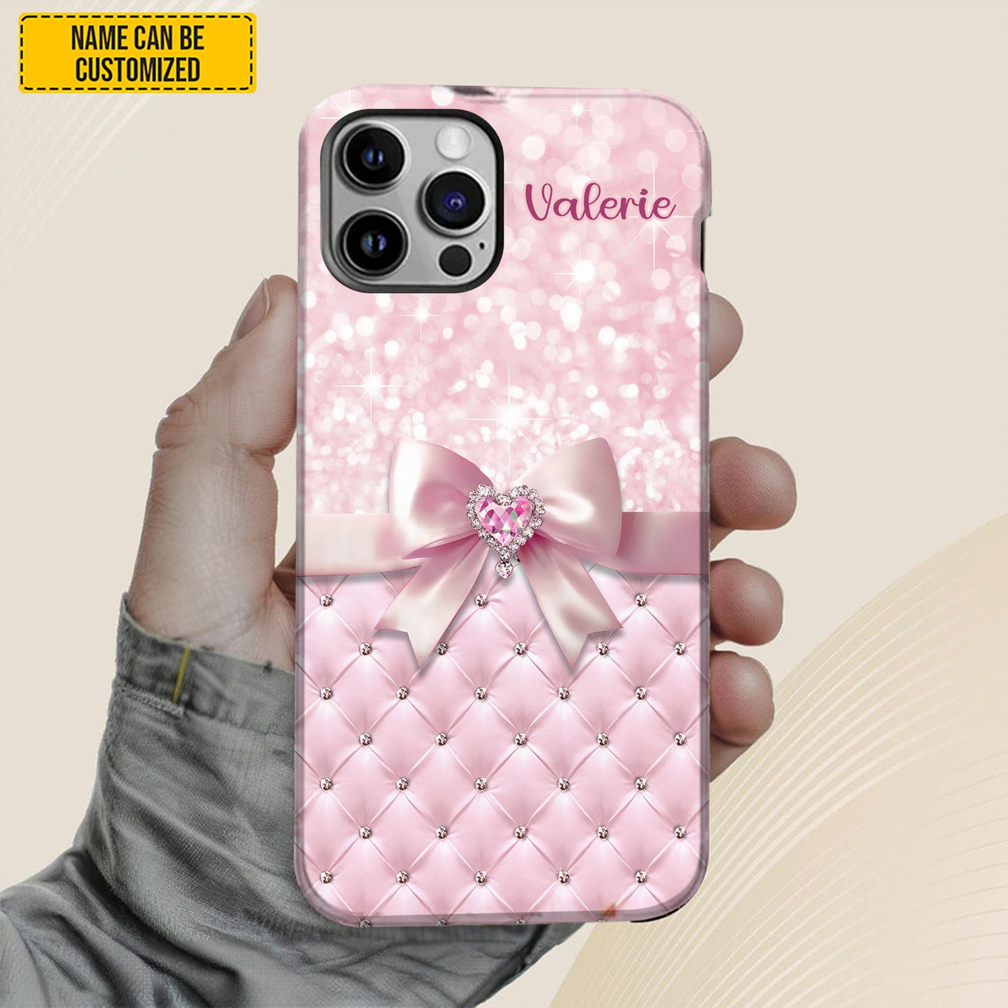 Personalized Pink Diamond Bow Phone Case