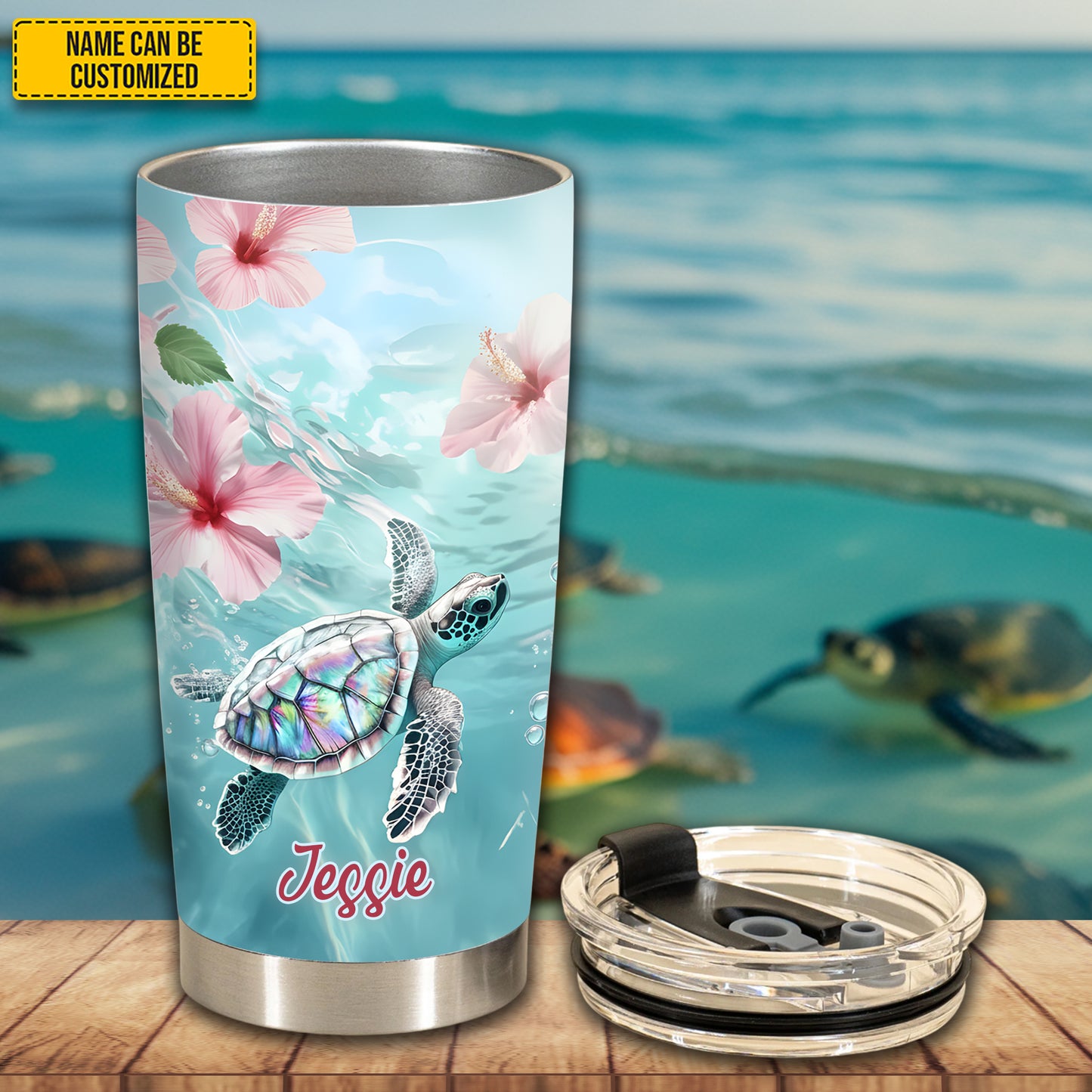 Personalized Flower, Turtle & Sea Tumbler