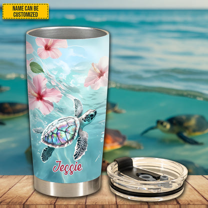 Personalized Flower, Turtle & Sea Tumbler