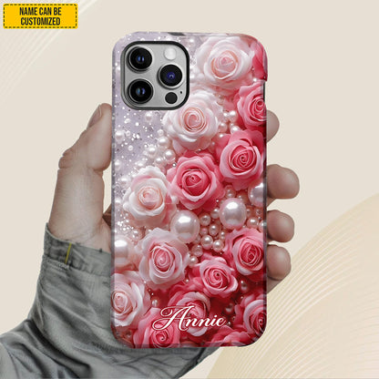 Personalized Flowers & Pearl Phone Case