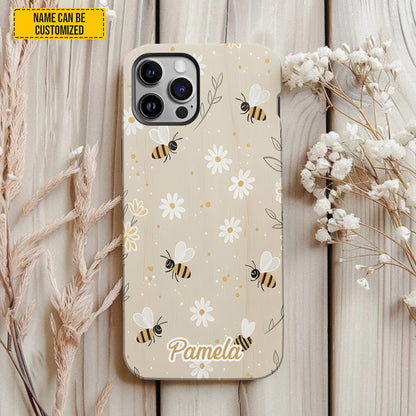 Beige Bee and Daisy Floral - Personalized Phone Case