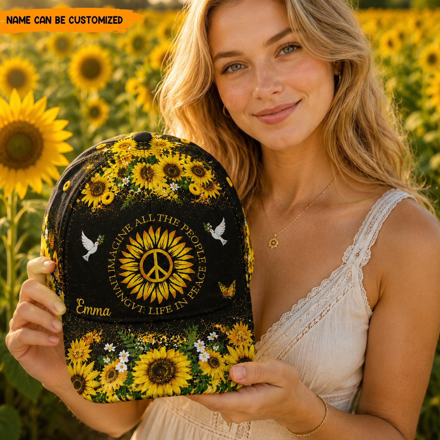 Imagine Peace Sunflower – Personalized Classic Cap