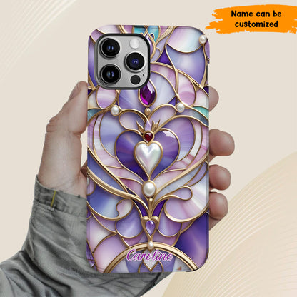 Personalized Royal Heart Stained Glass Phone Case