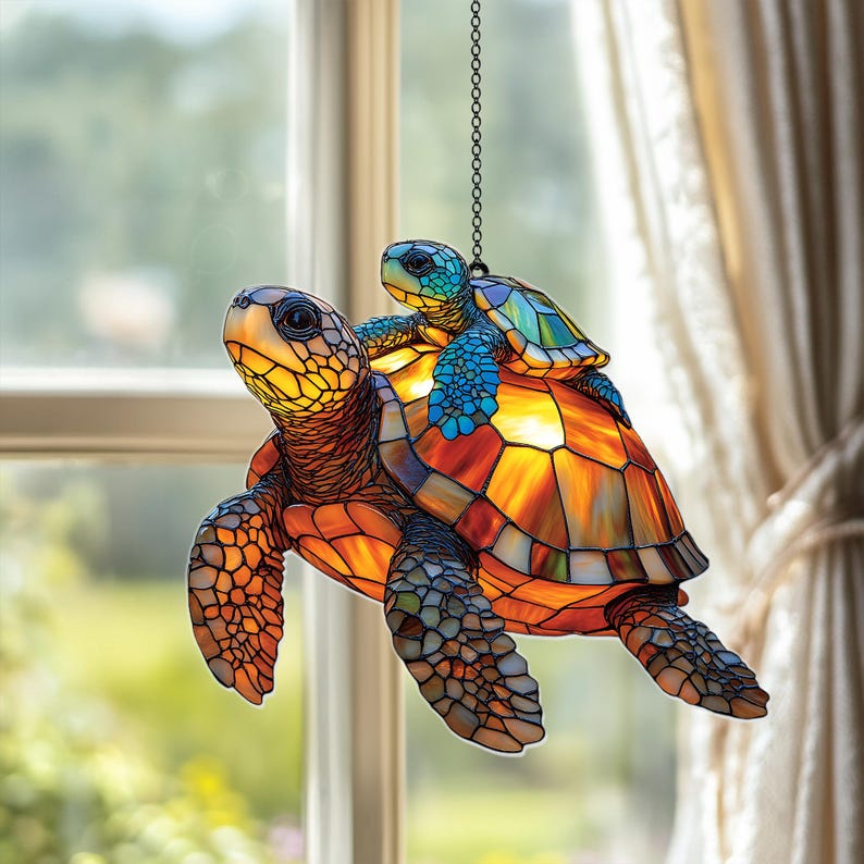 Tortoise Mom Turtle Acrylic Window Hanging