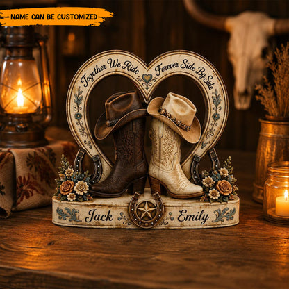 Personalized Cowboy Couple Wooden Block Sign – Anniversary & Wedding Gift for Western Couple
