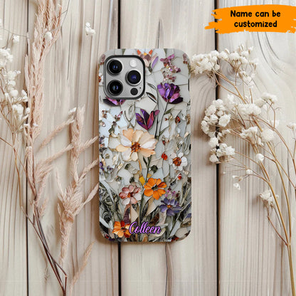 Mosaic Pressed Flowers – Personalized Phone Case