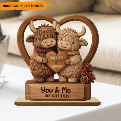 Custom Highland Cow Wooden Plaque – Personalized Couple Gift