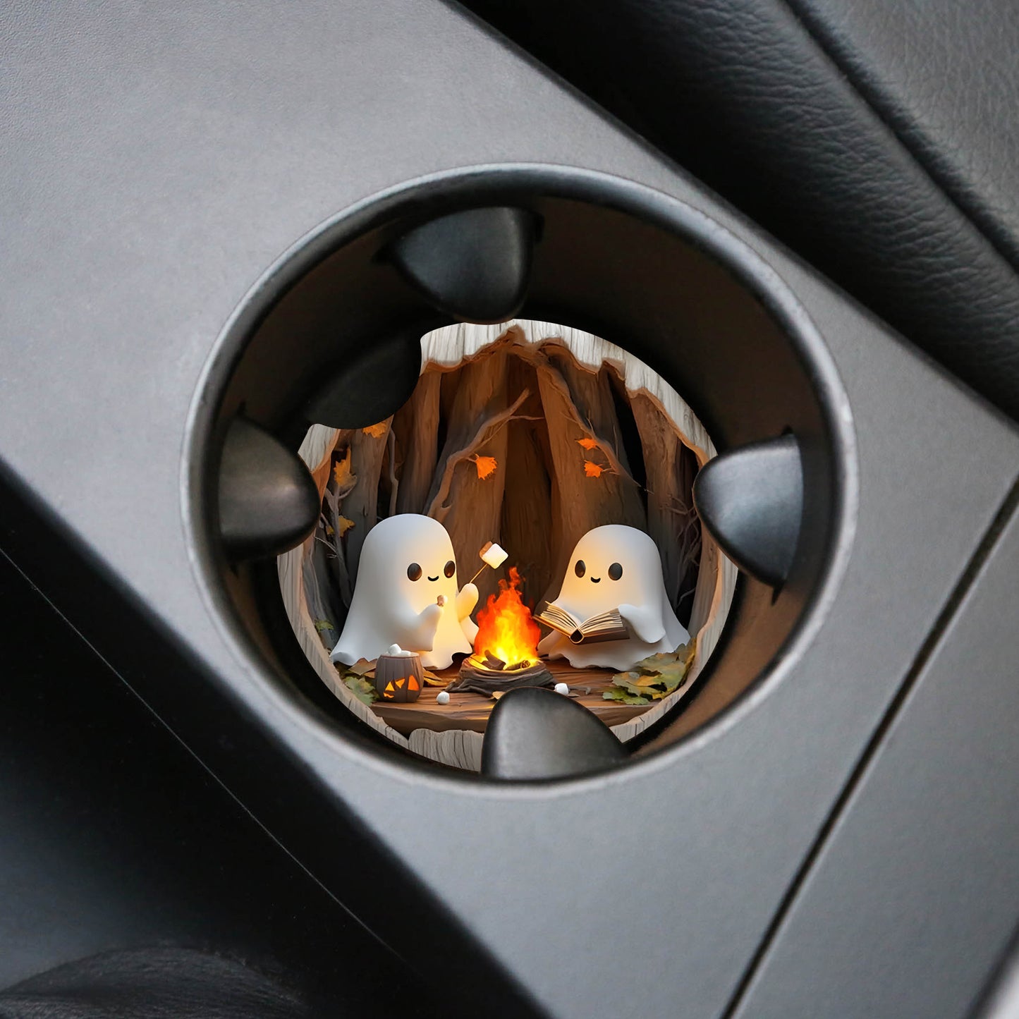 Spooky Ghost Campfire Car Coaster