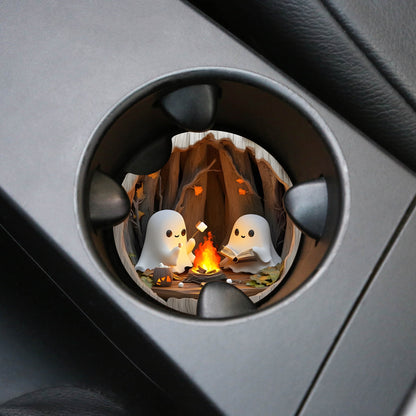 Spooky Ghost Campfire Car Coaster