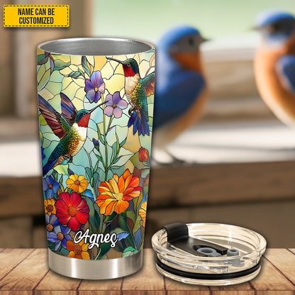 Personalized Stained Glass Hummingbird Tumbler