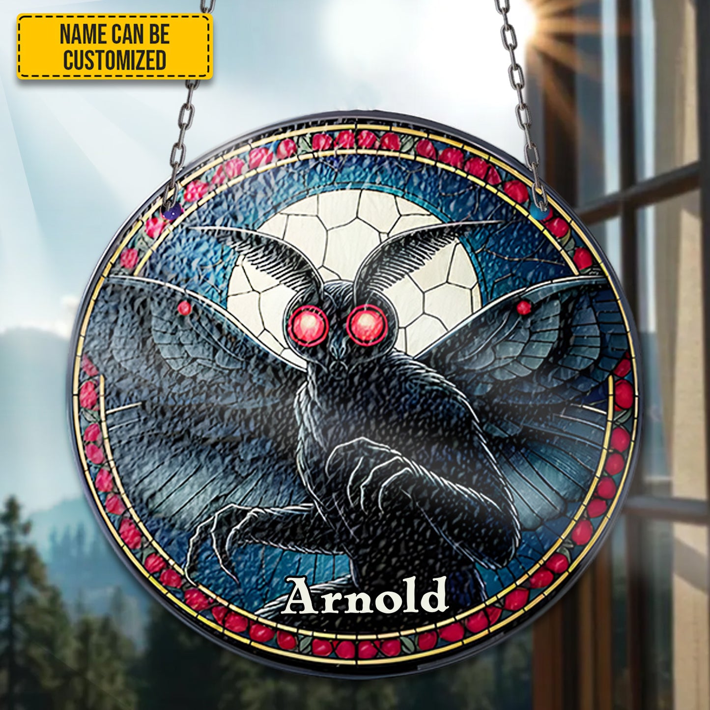 Personalized Mothman Stained Glass Suncatcher