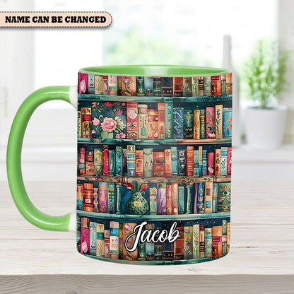 Personalized Bookshelf Mug – Cozy Library Lover’s Dream