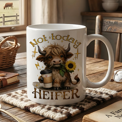 Not Today Heifer – Highland Cow White Mug
