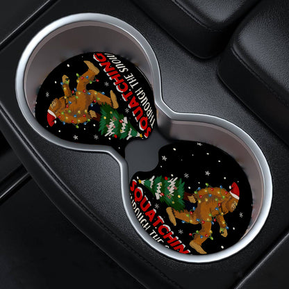 Funny Sasquatch & Christmas Tree Car Coaster