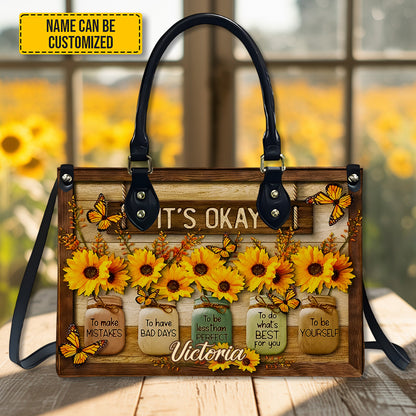 It's Okay - Personalized Sunflower Leather Handbag