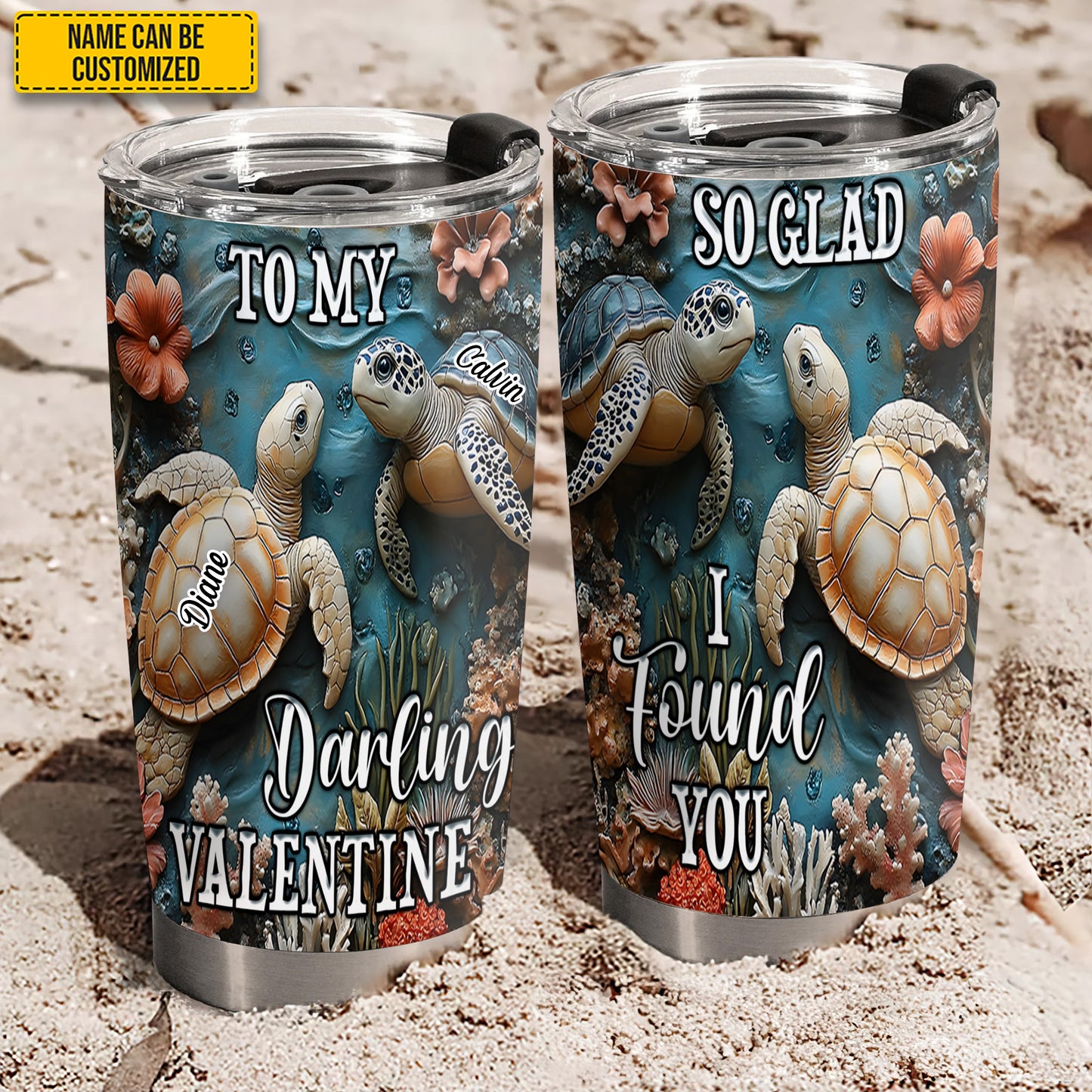 So Glad I Found You - Personalized Turtle Couple Tumbler