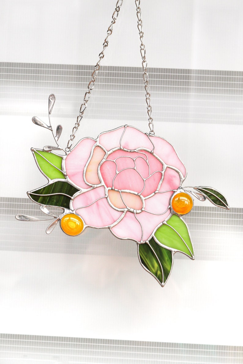 Pink Peony Flower Window Hanging Acrylic
