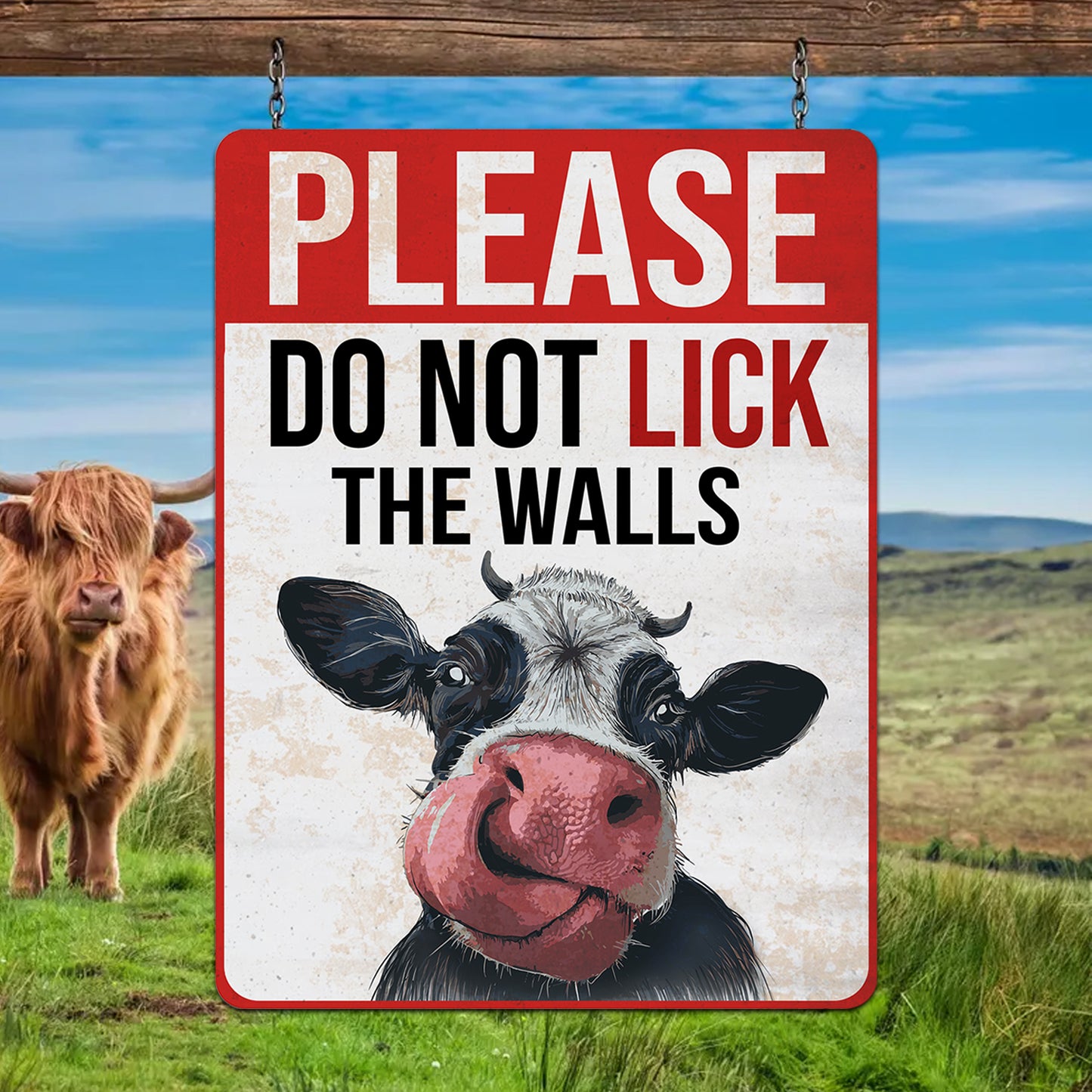 Please Do Not Lick The Walls Cow Metal Sign
