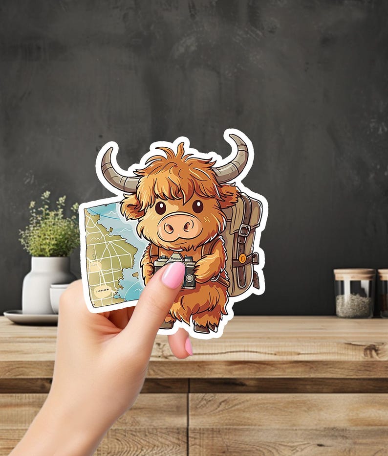 Cute Baby Highland Cow Adventure Sticker