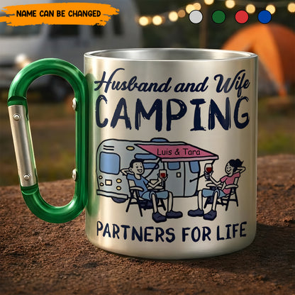 Husband and Wife Camping Partner For Life - Personalized Camping Carabiner Mug